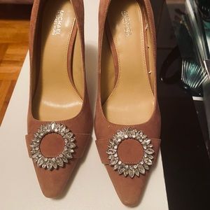 Jeweled Suede Pumps